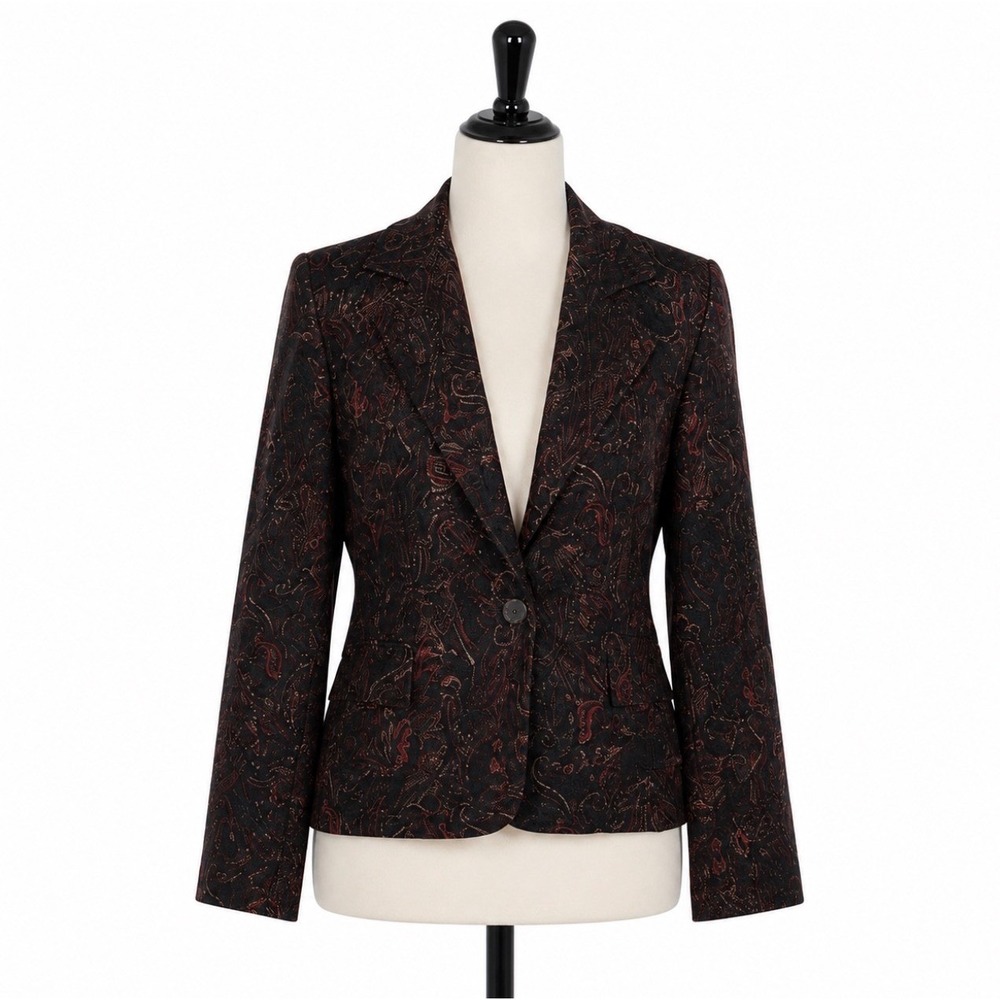 Vintage Brown Burgundy Paisley Corduroy Blazer Jacket Size Medium Retro Y2K